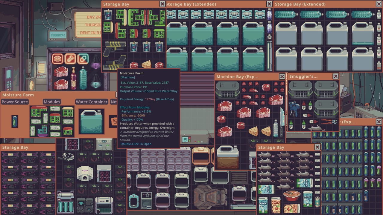 Probably Stolen production and storage interface filled with machines, containers and goods
